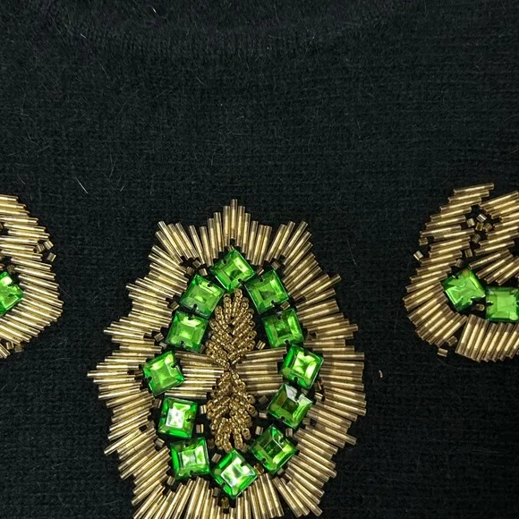 Outlander Vintage Lambswool Angora Sweater Women's Medium Beaded Black Gold - Picture 4 of 11